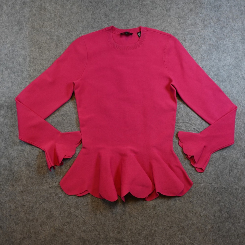 Ted Baker Top Women 1 US 4 Pink Lillyyy Fitted Peplum Ruffle Hem Long Sleeve